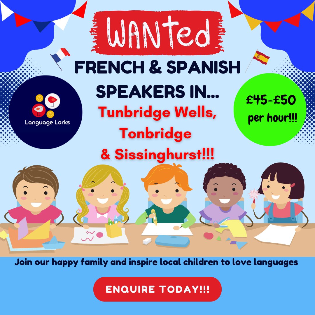 GENUINELY EARN £40-£50 PER HOUR
🇫🇷 🇪🇸WANTED FRENCH & SPANISH SPEAKERS IN TONBRIDGE, TUNBRIDGE WELLS OR SISSINGHURST
📲More info here: lajolieronde.co.uk/work-with-us-2 

#pfypシ #fypシ゚viralシ #spanishspeakers #frenchspeakers #jobsearching 
@kenthour
@KSCourier  @NCT_SevTon  @TonbridgeUK