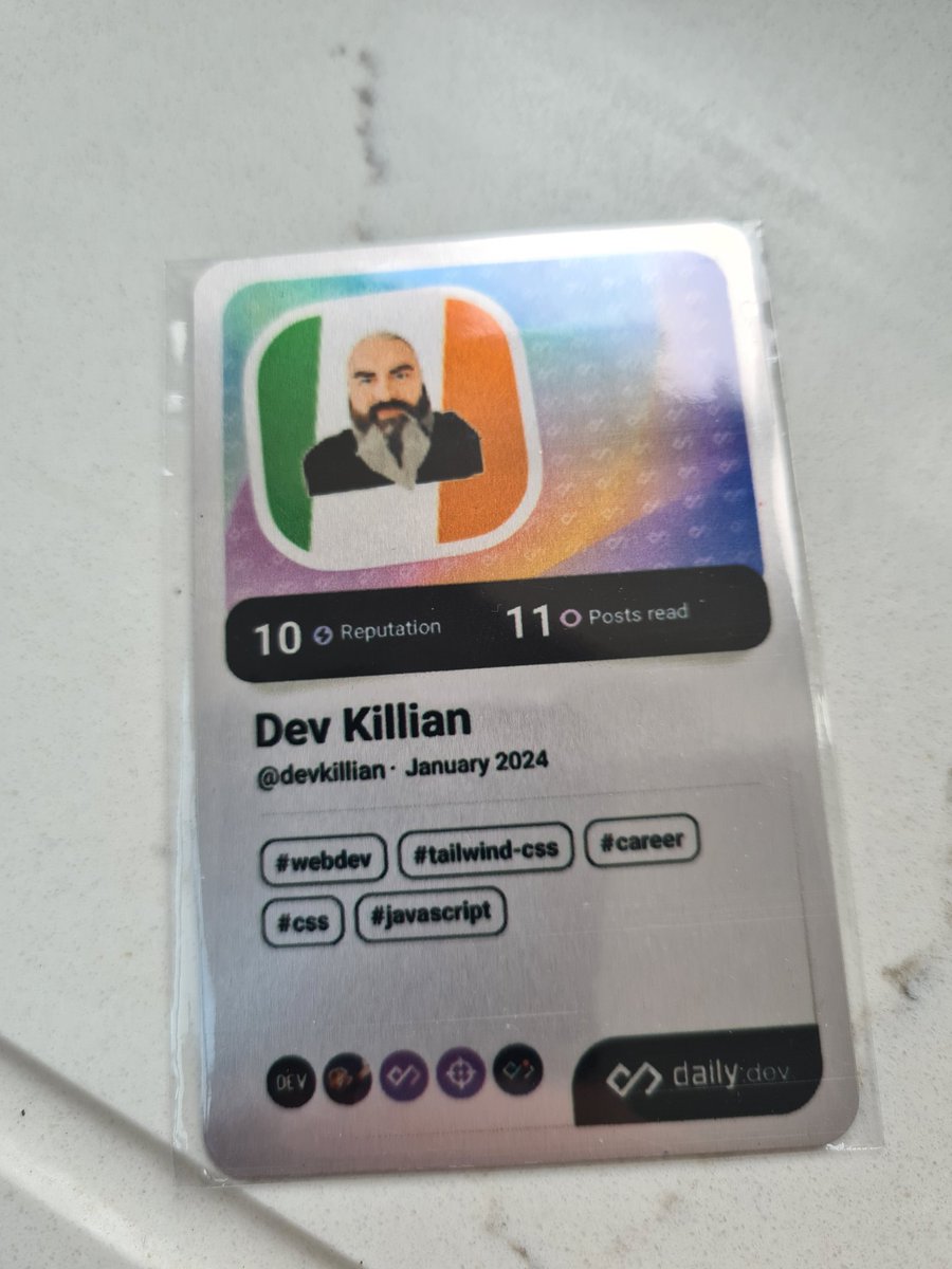 Morning 🌄!! Look what arrived from the @dailydotdev My dev card!! Let's Go!!