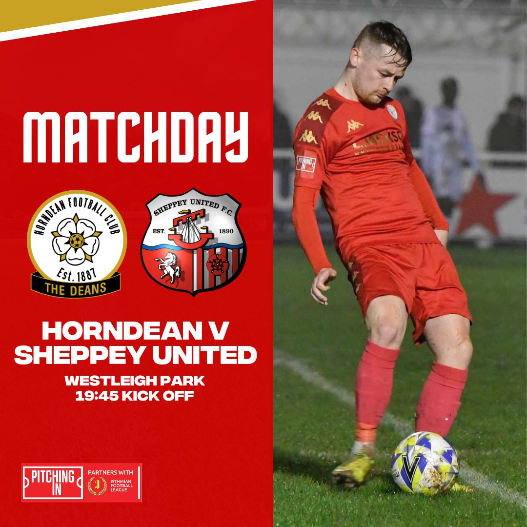 Matchday! 🔴⚪

🆚 @SheppeyUFC 
🏆 @IsthmianLeague
🏟️ Westleigh Park, PO9 5TH 
⏰ 19:45 KO
🎟️ £10 Adults | £7 Concessions | £5 HWFC STH's

#UpTheDeans