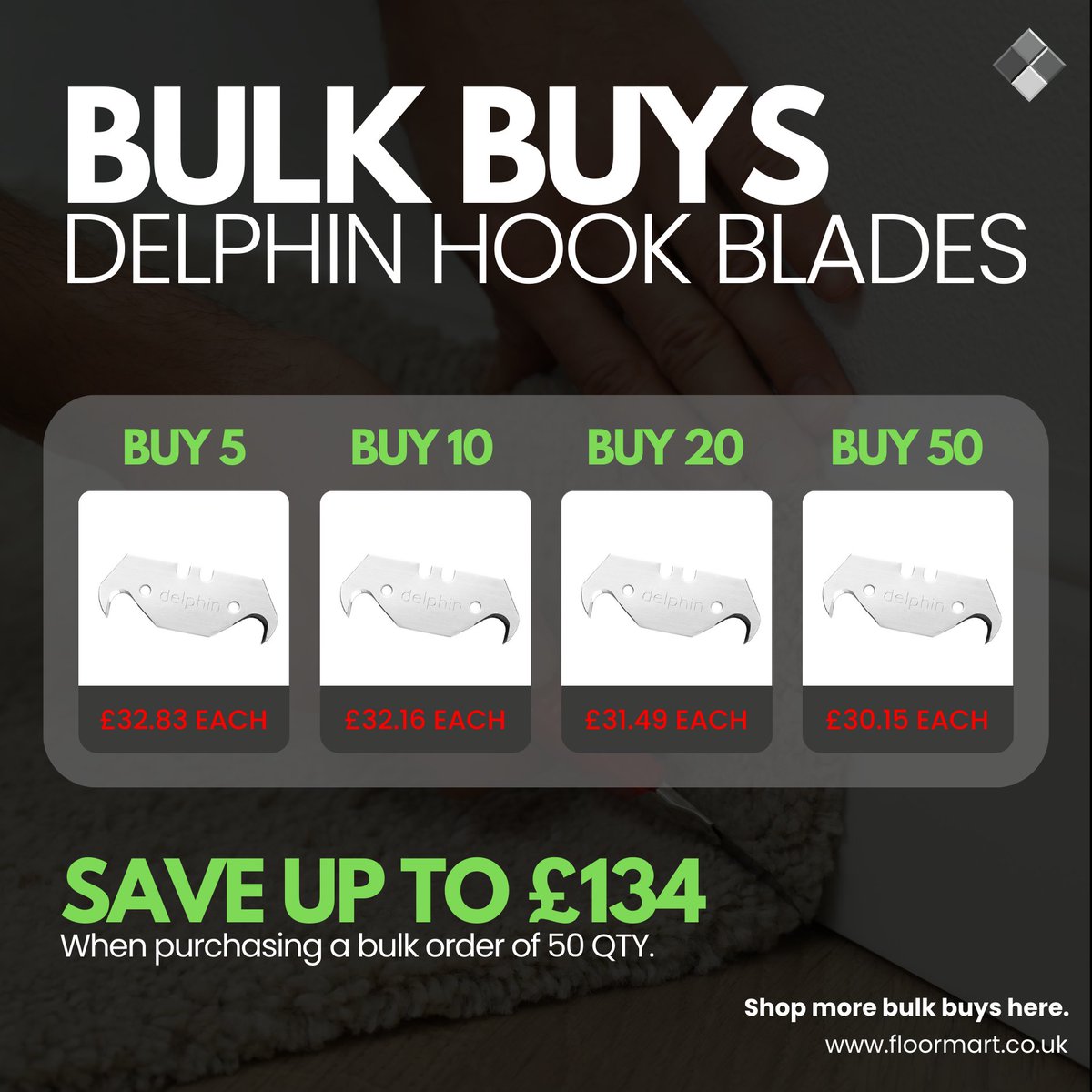 BULK BUY ALERT 🚨

Delphin Hook Blades - Quantities 5, 10, 20, 50 ✅

Save up to £134.

SHOP HERE 👉🏼 floormart.co.uk/delphin-hook-b…

#bulkbuy #floormart #flooringblades #delphin
