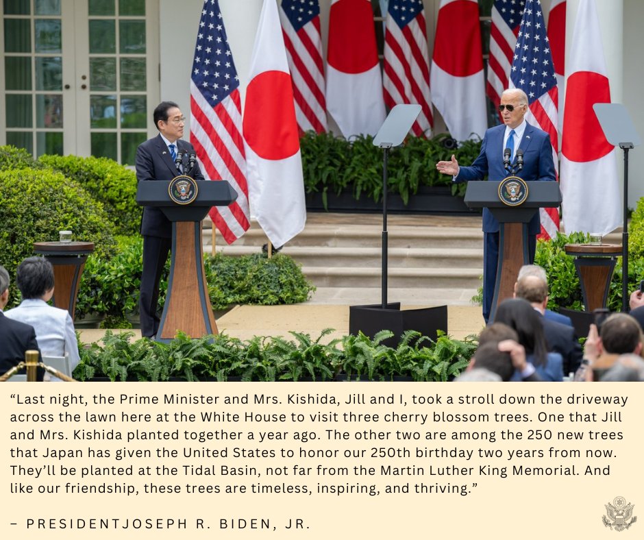 .@POTUS: 'The alliance between Japan and the United States is a cornerstone of peace, security, prosperity in the Indo-Pacific and around the world. Ours is truly a global partnership.' Read full remarks: whitehouse.gov/briefing-room/….