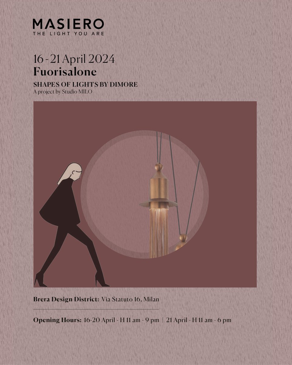 'Shapes of Light of Dimore' is the theme that sets the backdrop for our exhibition, which, this year again, will be held at Via Statuto 16, within the Brera Design District. Project by Studio Milo.

#masierolights #milandesignweek2024 #fuorisalone2024
#lightingdesign