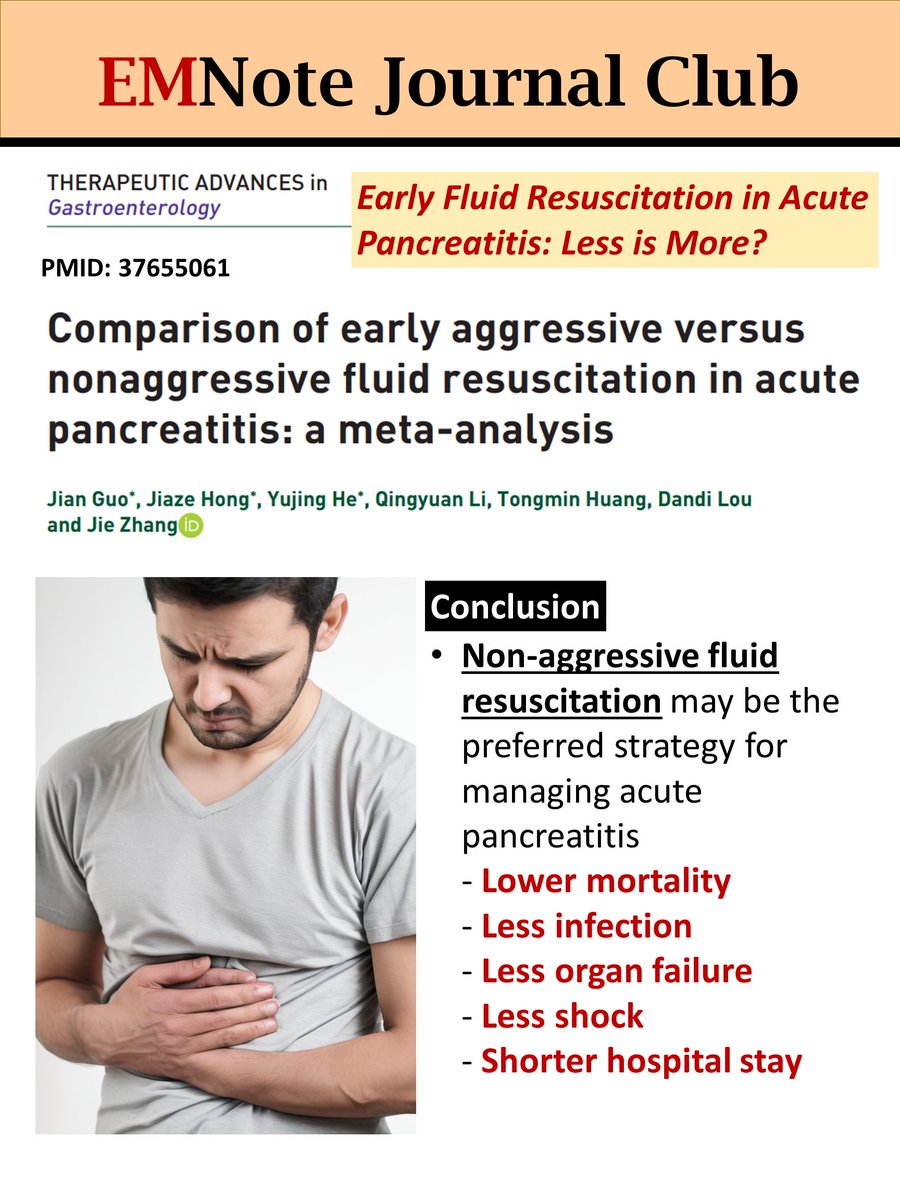 Fluid Resuscitation in Acute Pancreatitis.
youtube.com/shorts/_NbB_a-…
Early fluid resuscitation is a cornerstone of acute pancreatitis management. However, recent evidence suggests that a less aggressive approach might be preferable.