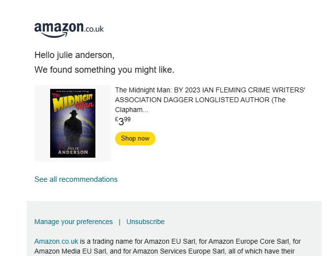 And this morning. Amazon promoting my forthcoming book to me! @HobeckBooks Available for pre-order now at tinyurl.com/y3dacwsj, or direct from the publishers tinyurl.com/ppy678ra