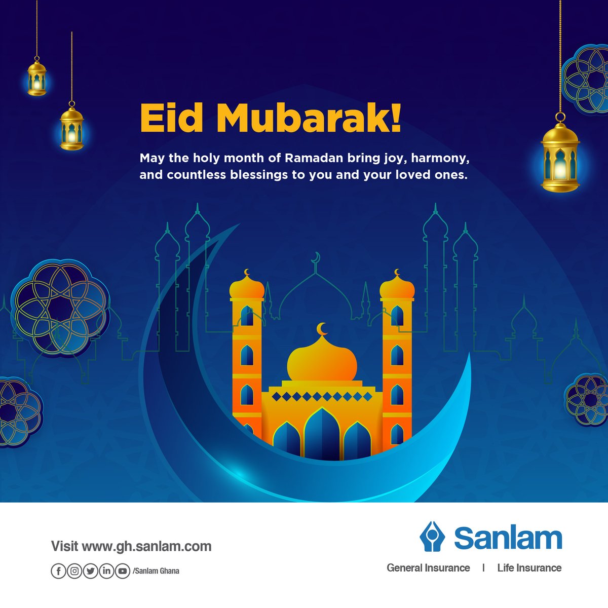 Eid Mubarak to all our Muslim families!
May you and your loved ones find peace, serenity, and clarity this sacred month.

#SanlamGhana
#livewithconfidence💙
#holymonth🌙
#Ramadan