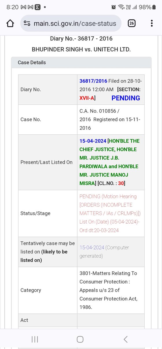 Good news! The Unitech case is listed and likely to be heard by 2 PM. There's a high possibility that the case will be taken up, and the Supreme Court will hear it. Hopefully, something positive will come out of it. #Unitech
