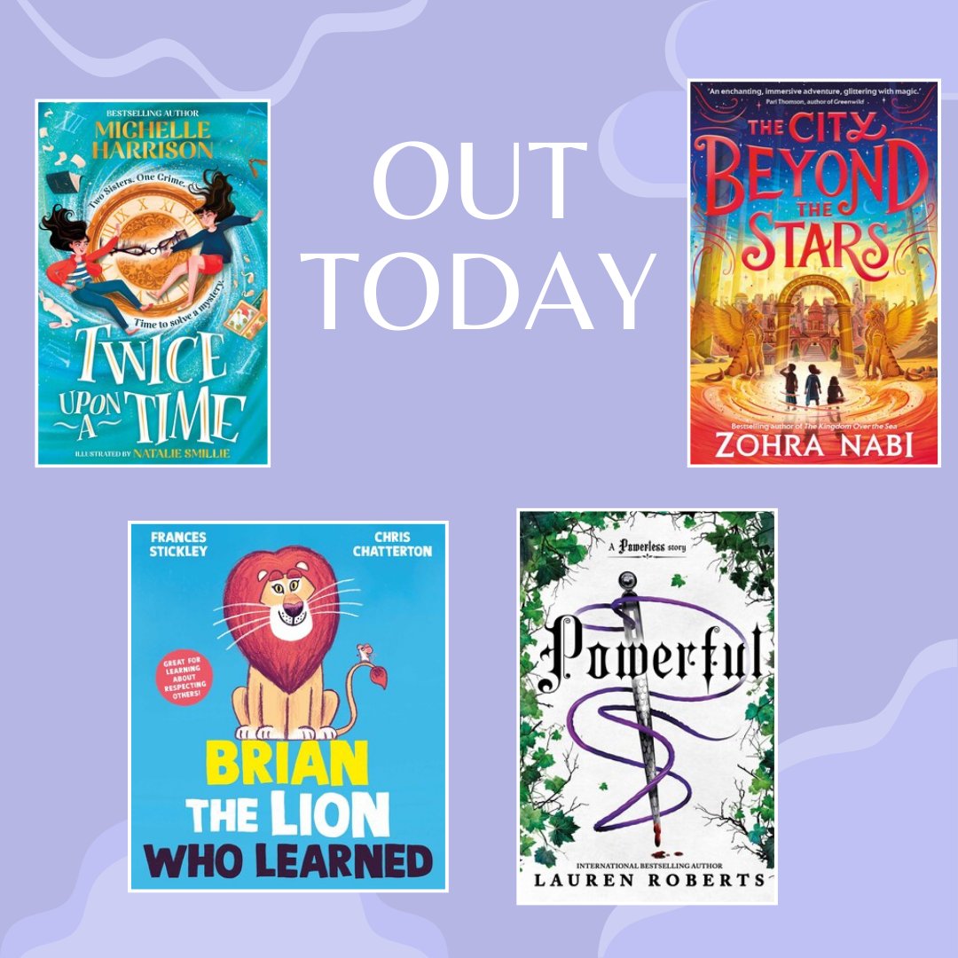 Happy Publication Day to these fantastic books! 📚📷 'Brian The Lion Who Learned' by Frances Stickley & @ChrisChatterton 🦁 'Twice Upon A Time' by @MHarrison13 ⏲️ 'The City Beyond The Stars' by @Zohra3Nabi ✨ 'Powerful' by Lauren Roberts 🪡
