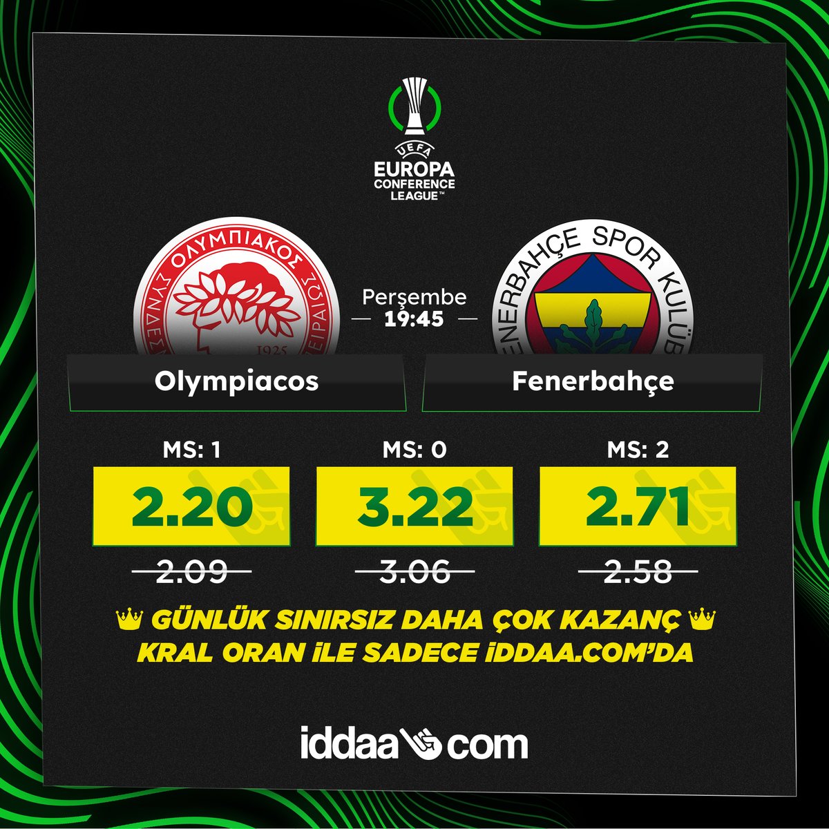 👑 Fenerbahçe'nin Avrupa Konferans Ligi çeyrek final mücadelesi, Kral Oran ile sadece iddaa.com'da!