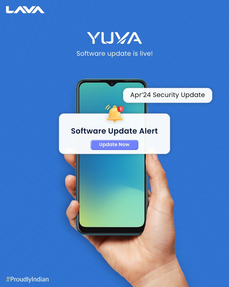 Update no. #101 #LavaSoftwareUpdate April’24 software update with enhanced security features is live for Yuva! To Download this software update: Go to Settings > System > Advance > System Update #LavaYuva #LavaMobiles #ProudlyIndian