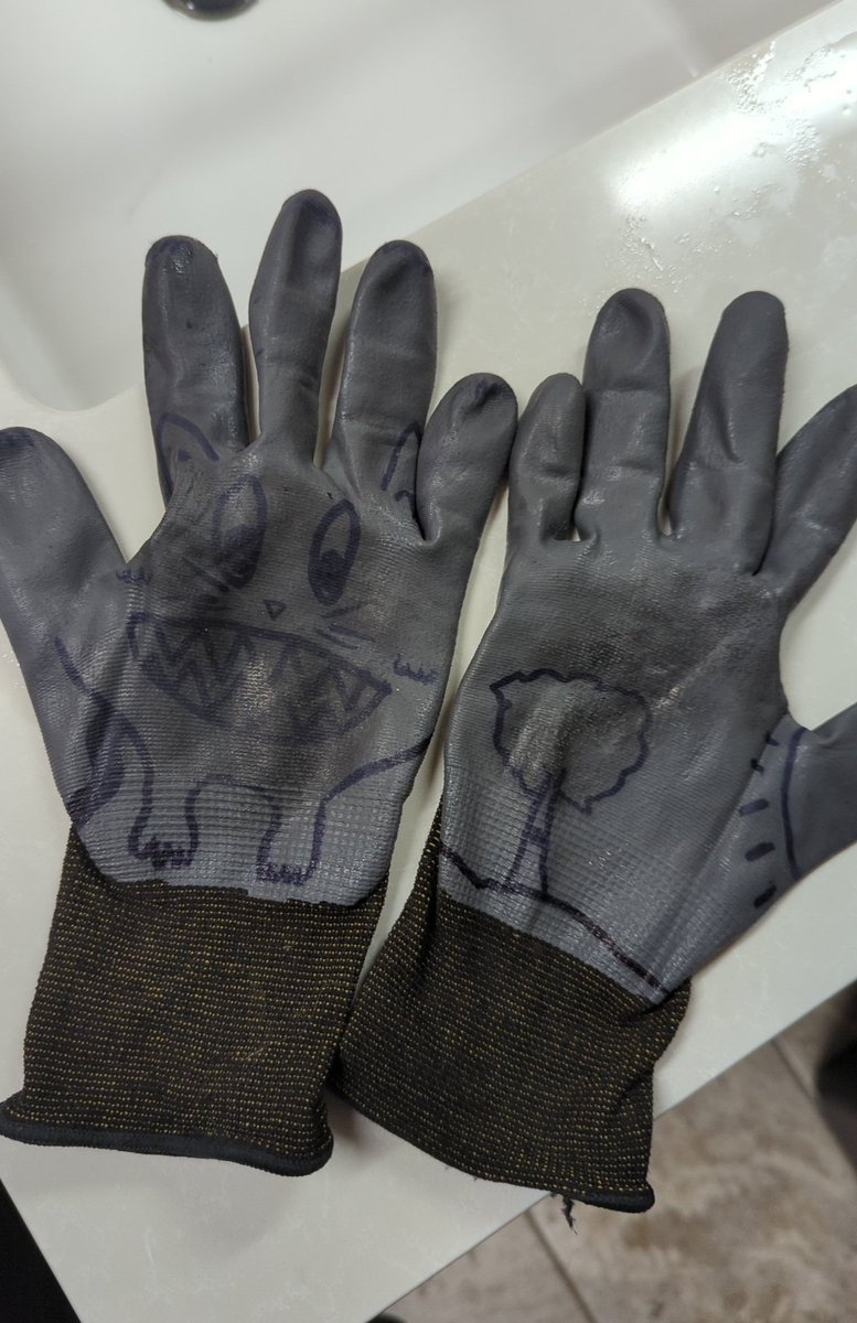 When I'm bored at work I doodle random shit on my gloves.