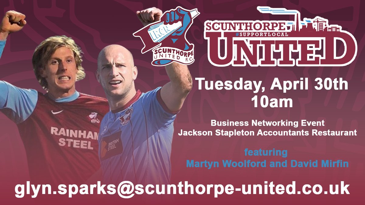 💼🤝 ICMYI: BUSINESS NETWORKING EVENT Scunthorpe United is delighted to welcome back former players David Mirfin and Martyn Woolford, who will be guest speakers in our latest business networking event on Tuesday, April 30th at 10am 👉 scunthorpe-united.co.uk/news/2024/apri… To book onto our