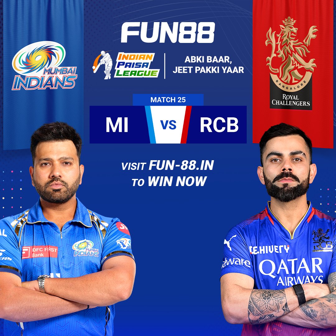 Comment who's going to win today match before 7:30 pm and 5 of our random followers replying to this tweet will get Rs. 1000 voucher. #MIvsRCB #Fun88India Also, you can particiapate in our Predict and Win contest with cash prize 20 Lakhs: bit.ly/3NAkmP0 T&C* Apply