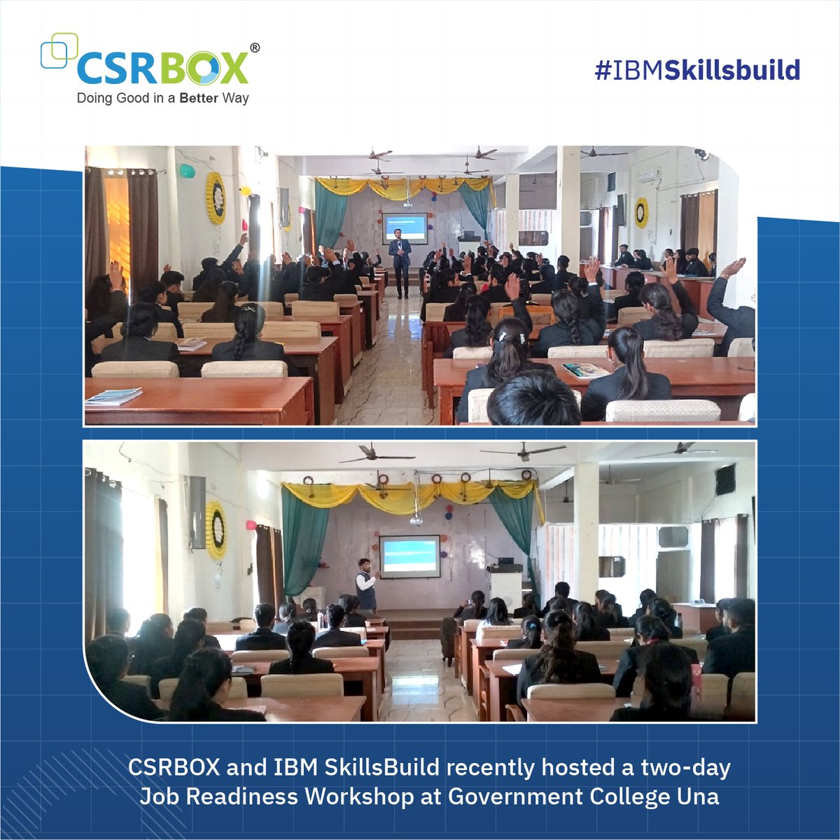 CSRBOX and IBM SkillsBuild recently hosted a transformative two-day job readiness workshop at Government College Una, engaging over 300 students across various fields. #IBMStories #TechInnovation #SkillsBuildSuccess #IBM_SkillsBuild