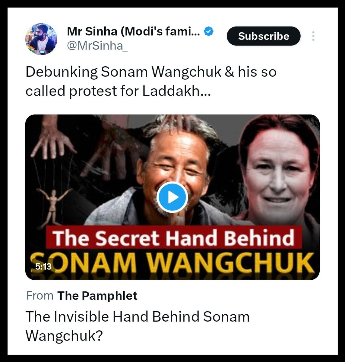 Protesting farmers were Khalistani 
Protesting Muslims were Pakistani
Protesting Students were leftists
Protesting Wretlers were Congressi

Now Protesting Sonam Wangchuk is a Chinese agent. 

Anyone protesting against Modi is defamed, tarnished and blamed.