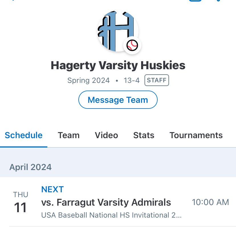 B - Hagerty enters day two of the NHSI in Cary, NC versus the Farragut Admirals today at 10AM. Go Huskies!!