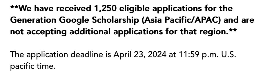 nothing hurts more than missing the generation #google scholarship for woman in APAC region deadline, all because your referee was a lil late to fill the form :(

all the best to those who applied 🫶