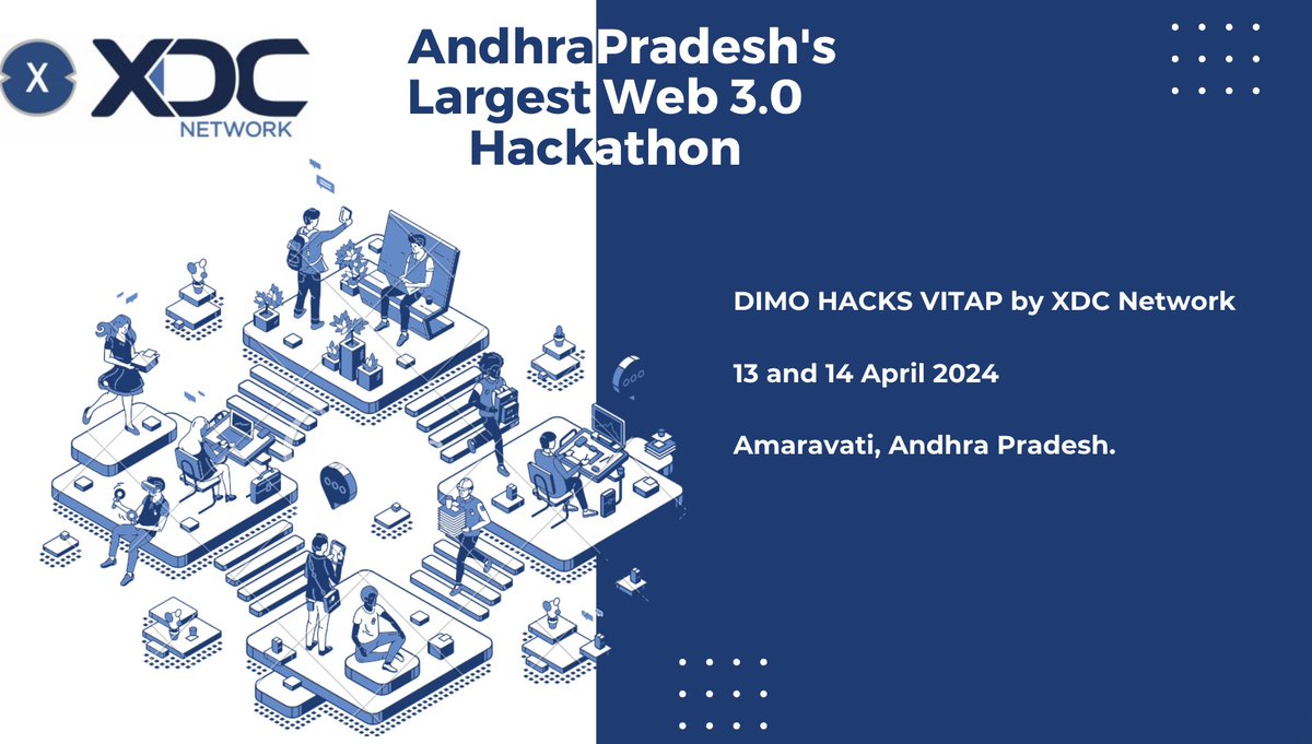 #XDCIndia Presenting Andhra Pradesh's Premier Web 3.0 Event: DIMO HACKS VITAP, brought to you by #XDCNetwork! Dive into the future with the largest hackathon dedicated to blockchain innovation. #Web3 #Startups #Incubators #DIMOHACKSVITAP #XDCNetwork #Web3Innovation #Hackathon…
