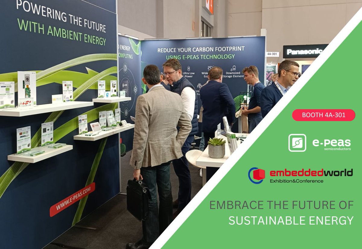 At e-peas, we're not just showcasing our latest innovations at #EmbeddedWorld, we're unveiling the future of #SustainableEnergy. With a plethora of business partnerships & groundbreaking technology on display, we're demonstrating how we can truly change the world for the better.