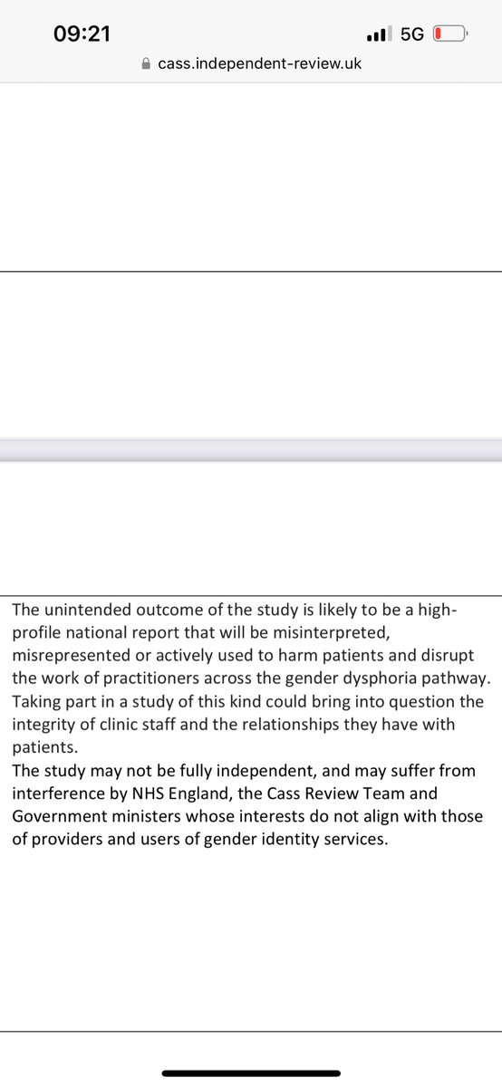 The reasons the clinics have for not co-operating with the Cass report are mind-boggling. “We’re not going to supply you with data for your research because we think you’re going to criticise us.” P.303 of the full report.