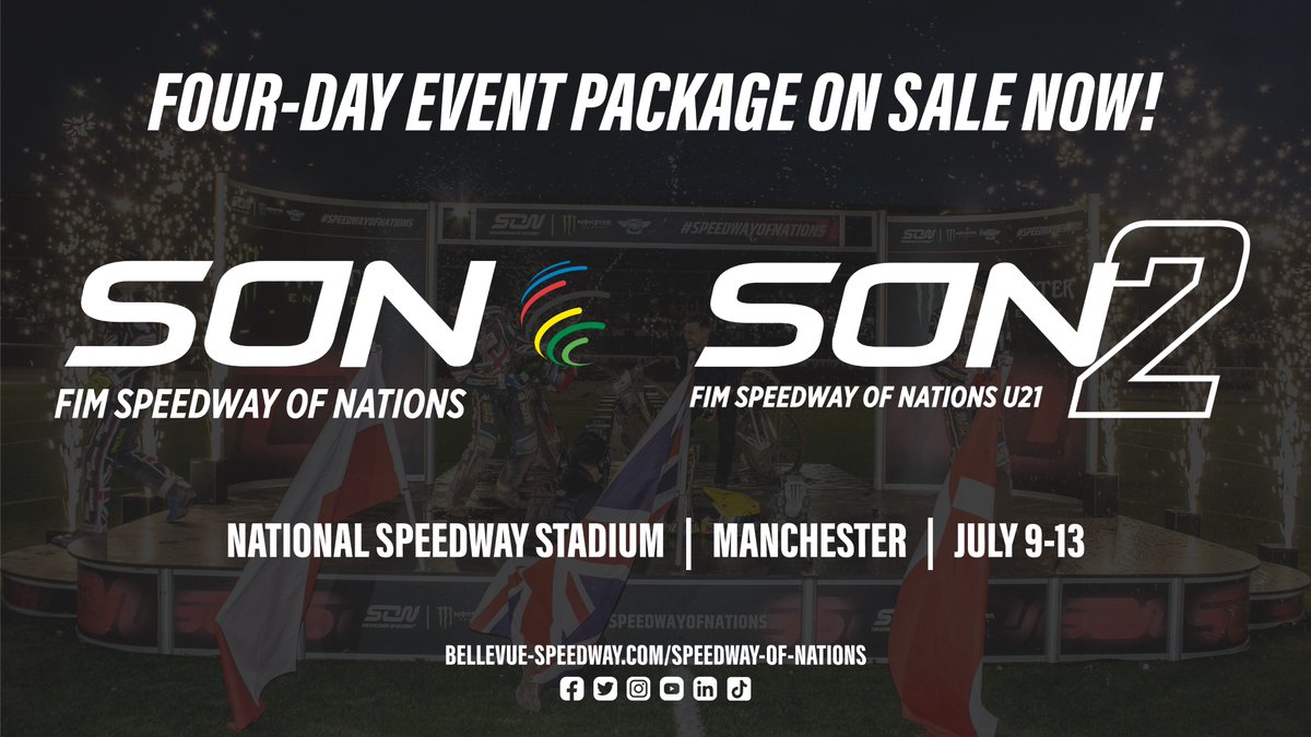 🏆 HERE WE GO! 🏆 Our Four-Day Event Package for the 2024 FIM Speedway of Nations, at Manchester's National Speedway Stadium, is ON SALE NOW! All information for the 2024 FIM Speedway can be found in our dedicated hub at BELLEVUE-SPEEDWAY.COM/SPEEDWAY-OF-NA…. @spedwaygp @SpeedwayGB