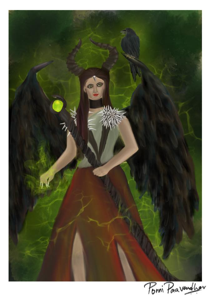 Check out this magical artwork by Tamizh Ponni which is titled: Necessary Evil. disabledtales.co.uk/art/necessary-… #FolkloreThursday #FairyTale #Folklore #Artwork #Disability #Maleficent #Art