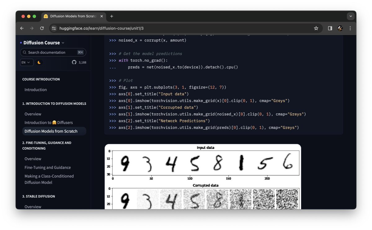 We've just published diffusion course by @johnowhitaker @_lewtun et al. at hf.co/learn/diffusio… It is a great resource to learn the basics of diffusion models & @diffuserslib