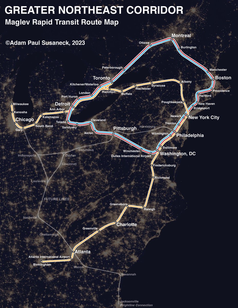 @RepMoulton @Canada Adam here... this is actually a map I made for a class at @ColumbiaGSAPP. Here is an updated version. This is not supposed to be a realistic proposal, but just to get people thinking about the possibilities of HSR.