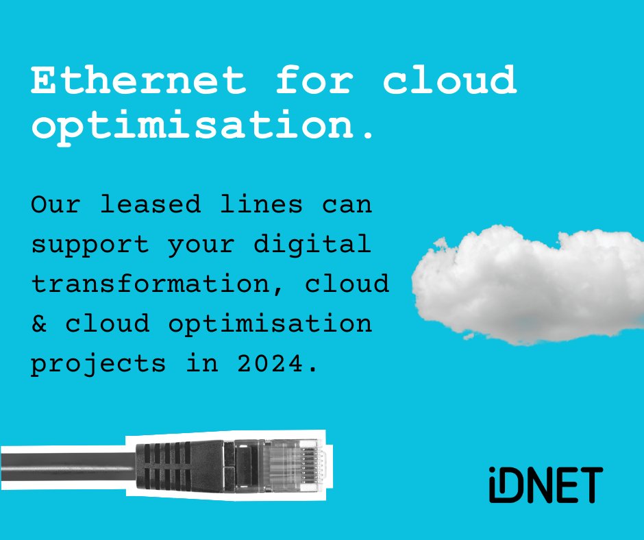 Our #ethernet #leasedlines can support your #digitaltransformation, #cloud & #cloudoptimisation projects in 2024.

IDNet delivers superior #EnterpriseIT connectivity for UK businesses. #ITManagers #ITDirectors #ITleaders #CTOs we get you ☁️