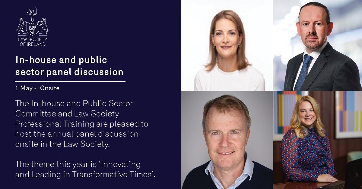 The 2024 In-House and Public Sector Panel discussion brings together experts from across in-house practice to explore transformative technology, leadership and more: lawsociety.ie/productdetails…