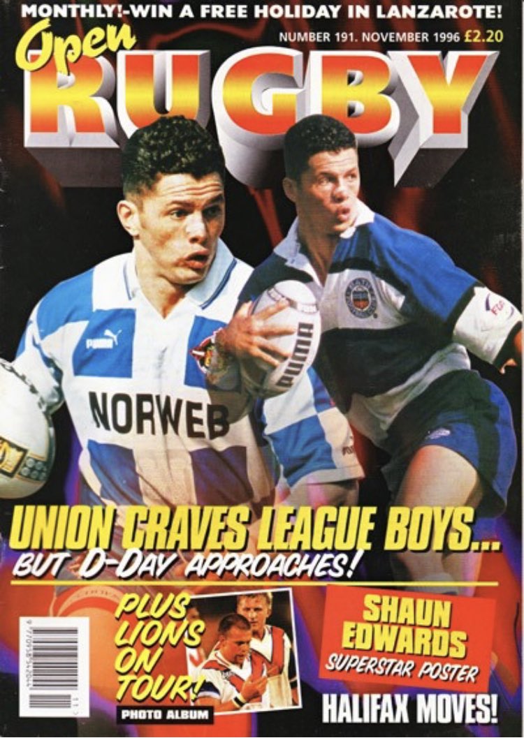 Brilliant cover from 1996 when League and Union were fully immersed in the battle for supremacy… Open Rugby from the same season 👇🏼