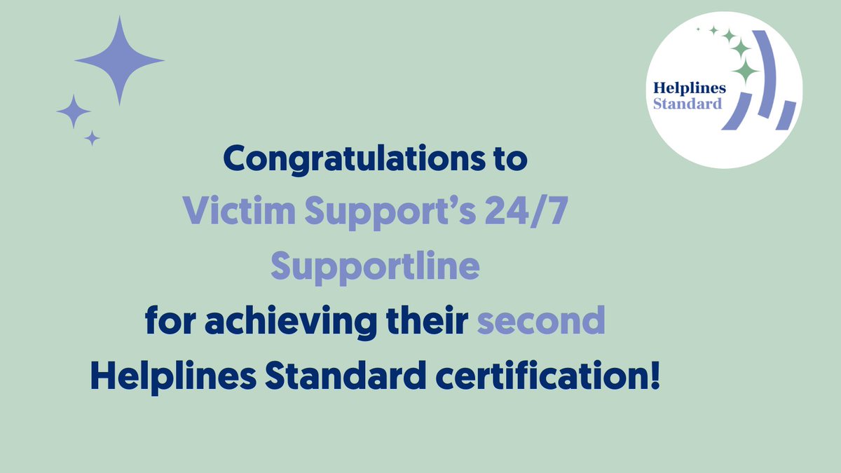 Congratulations to @VictimSupport's 24/7 Supportline for achieving certification to the Helplines Standard for the second time. It was evident that the service is committed to providing accessible support and information to its service users.