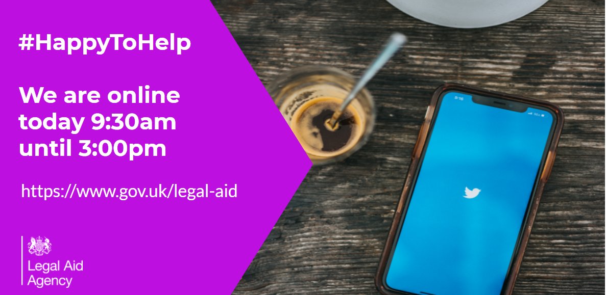 We are online today between 9:30am until 3:00pm to answer #Provider queries about #Crime and #Civil #LegalAid ⚖️

If your #Query is case specific please send us a direct message and we will be happy to help you.
  
#HappyToHelp #LegalAidAgency #CustomerService #LAA #Solicitors 💻