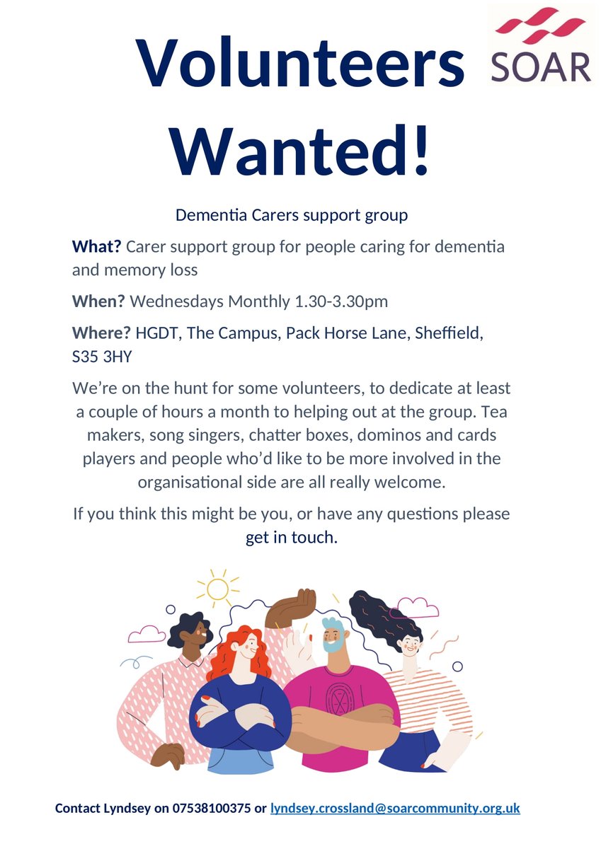 Volunteers wanted! 📢 Could you dedicate a couple of hours a month to help out at our Dementia Carers groups in either Firth Park or High Green? If you're interested or would like more information, get in touch! 👇