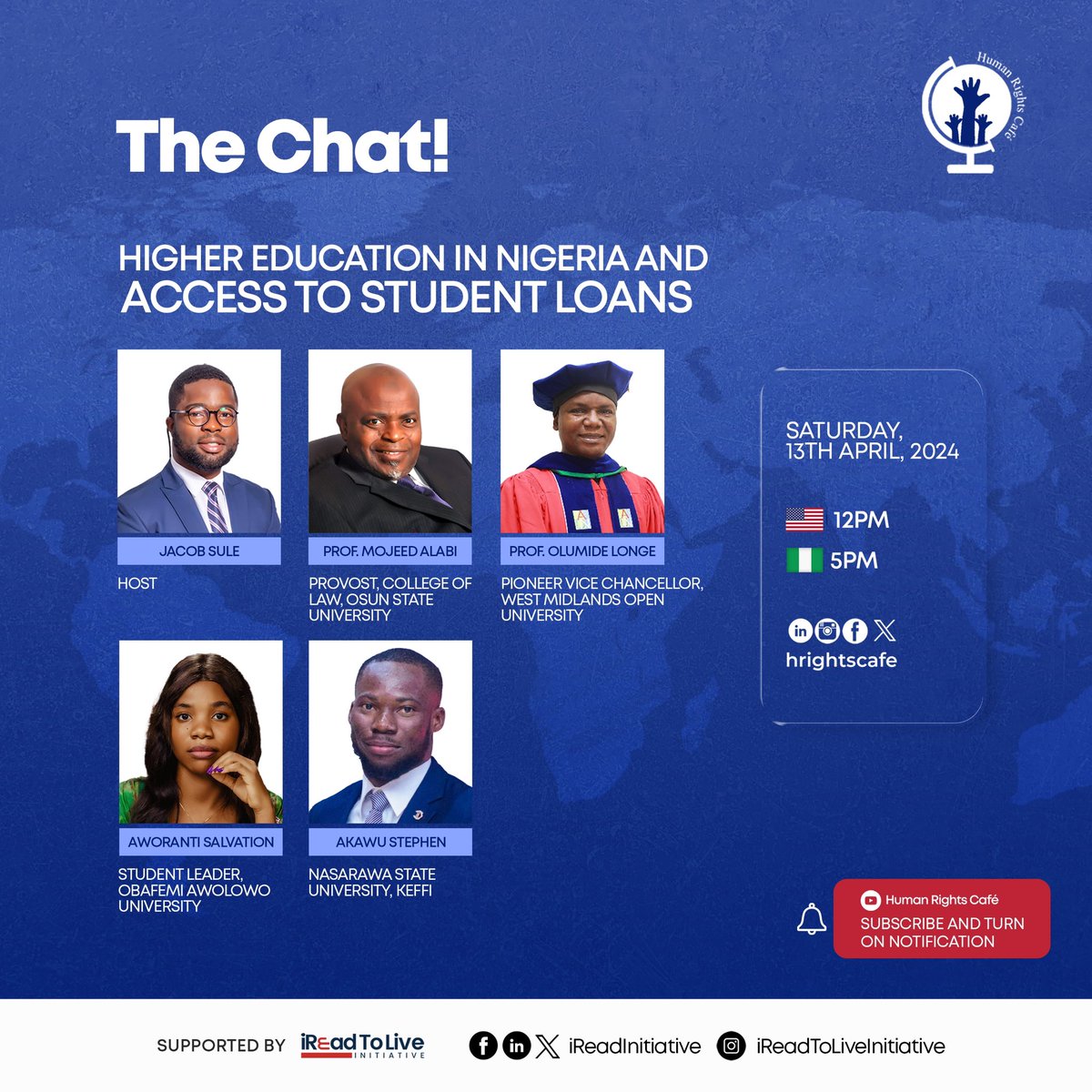 citizens_pod's tweet photo. We are excited for the chat on Higher Education in Nigeria and Access to Student Loans. https://t.co/SzLbvX40hj