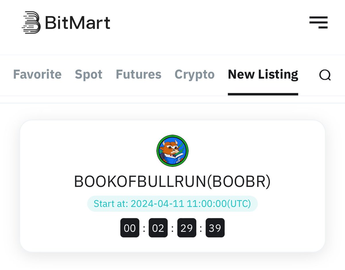 BookOfBullrunx's tweet image. Are you ready? Only 2 more hours until we are listed on @BitMartExchange . And the next marketing steps are already underway 💎🚀! $BOOB
