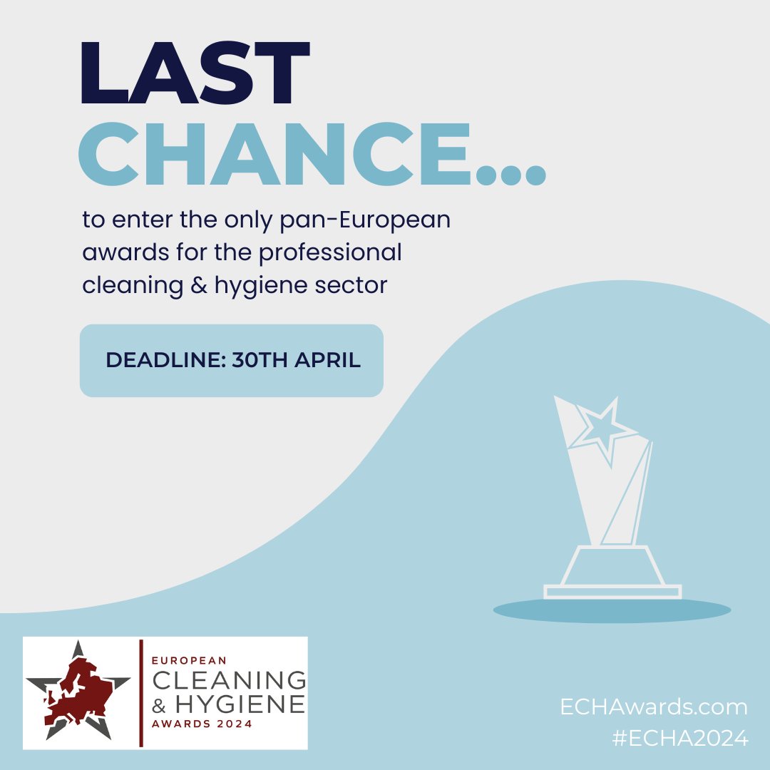Calling all #cleaning and #hygiene superstars! ⭐ This is your last call to enter the #ECHA2024. Entries close on 30th April, so what are you waiting for? Submit your entry here: echawards.com/enter