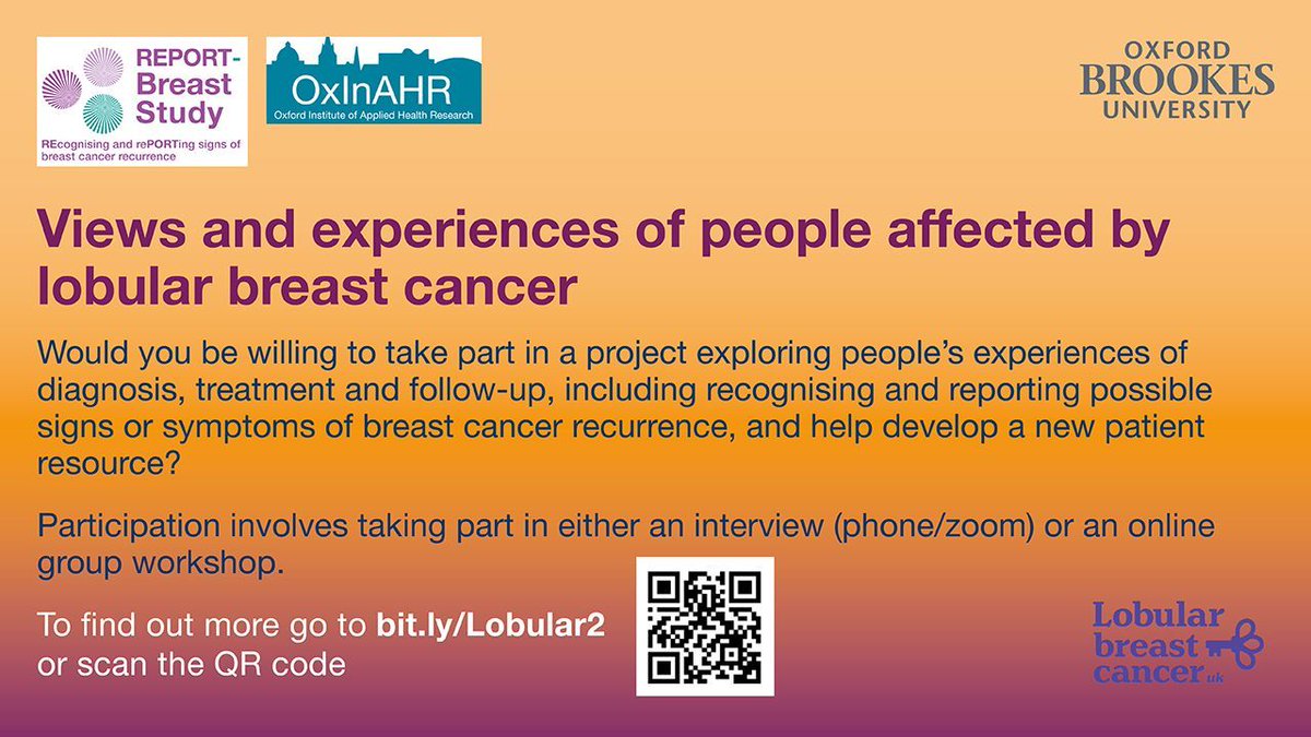 We’re delighted to be collaborating with researchers at @oxfordbrookes, @dmuleicester & @aberdeenuni to develop support resources to help with #Lobular recurrence. Find out how you can get involved if you have had a #Lobular diagnosis at buff.ly/3xmq7dP