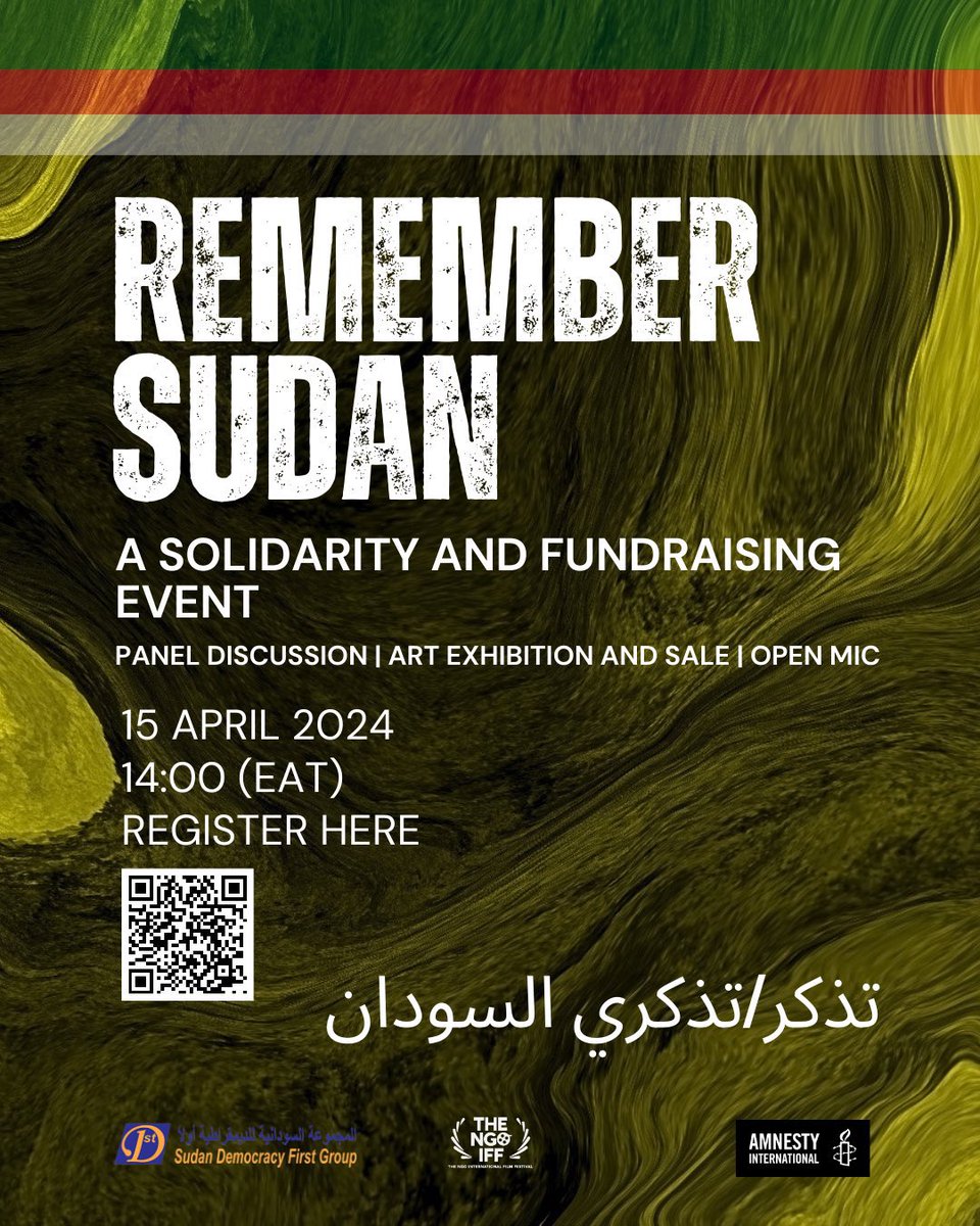 15 April marks 1 year since war broke out in Sudan, changing people's lives forever. Join @amnesty, @thengoiff and @DFGSudan as we #RememberSudan through discussions, music and art. Register for the event amnestykenya.org remember-sudan/