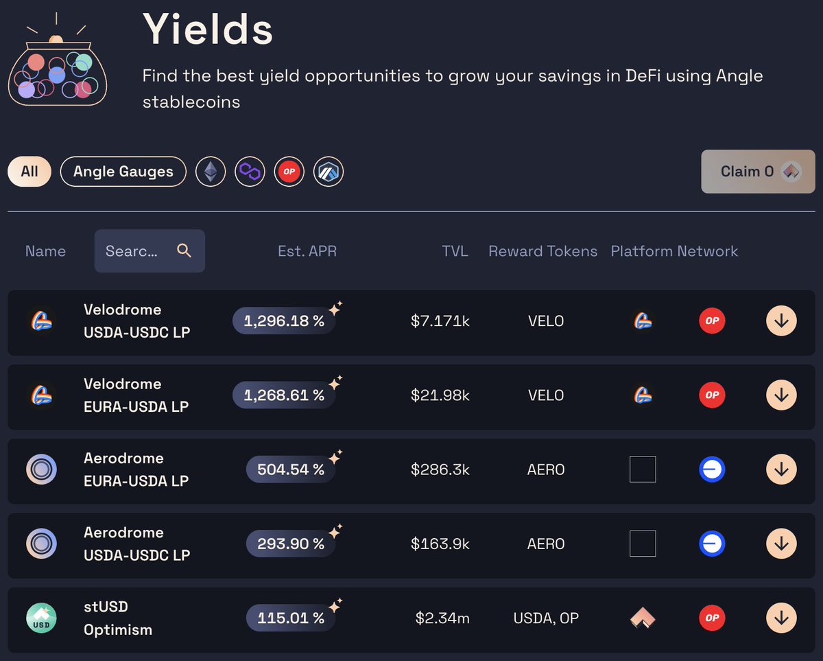 New (highly appealing) reward opportunities for USDA 💵 holders on @aerodromefi and @VelodromeFi 👀 Go to: app.angle.money/yields