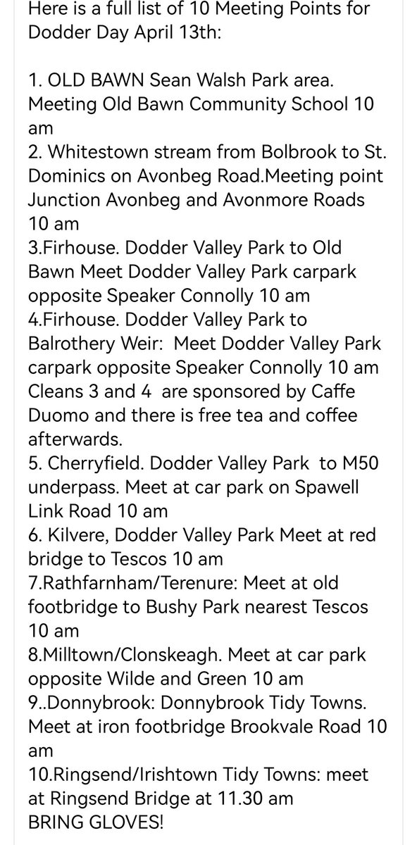 Dodder Day this Saturday! Please give an hour or whatever you can to help keep this beautiful river clean! Lots of meetup points at 10am! Please share! <a href="/DodderAction/">Dodder Action</a> <a href="/DodderMugs/">Dodder valley litter Mugs</a> <a href="/KnocklyonNet/">Knocklyon Network</a> <a href="/SavetheHellfire/">SavetheHellfire</a>