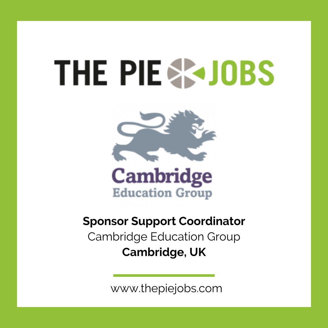 Cambridge Education Group is #hiring a Sponsor Support #Coordinator! Interested? Apply at The PIE Jobs by this Sunday, 14th April: hubs.li/Q02swH180 #newjob #Cambridge #career #intled