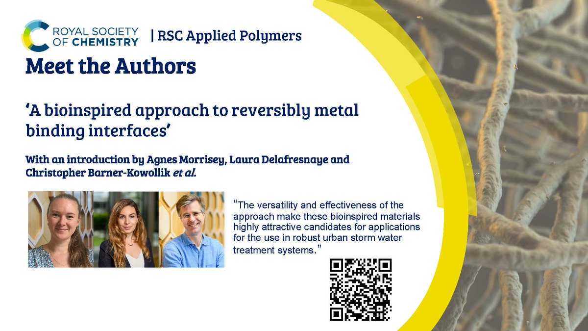 Meet the authors of #RSCAppliedfirst50 'A bioinspired approach to reversibly metal binding interfaces'. Featuring an introduction by the authors Agnes Morrisey et al. Read it here on the RSC Applied Polymers blog👇 blogs.rsc.org/lp/2024/04/10/…