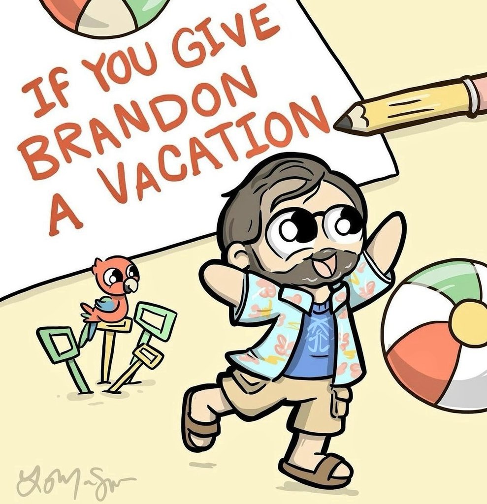 RT por vacaciones para Brandon Sanderson. ☀️ Ilustración de @iamlaceysimpson.