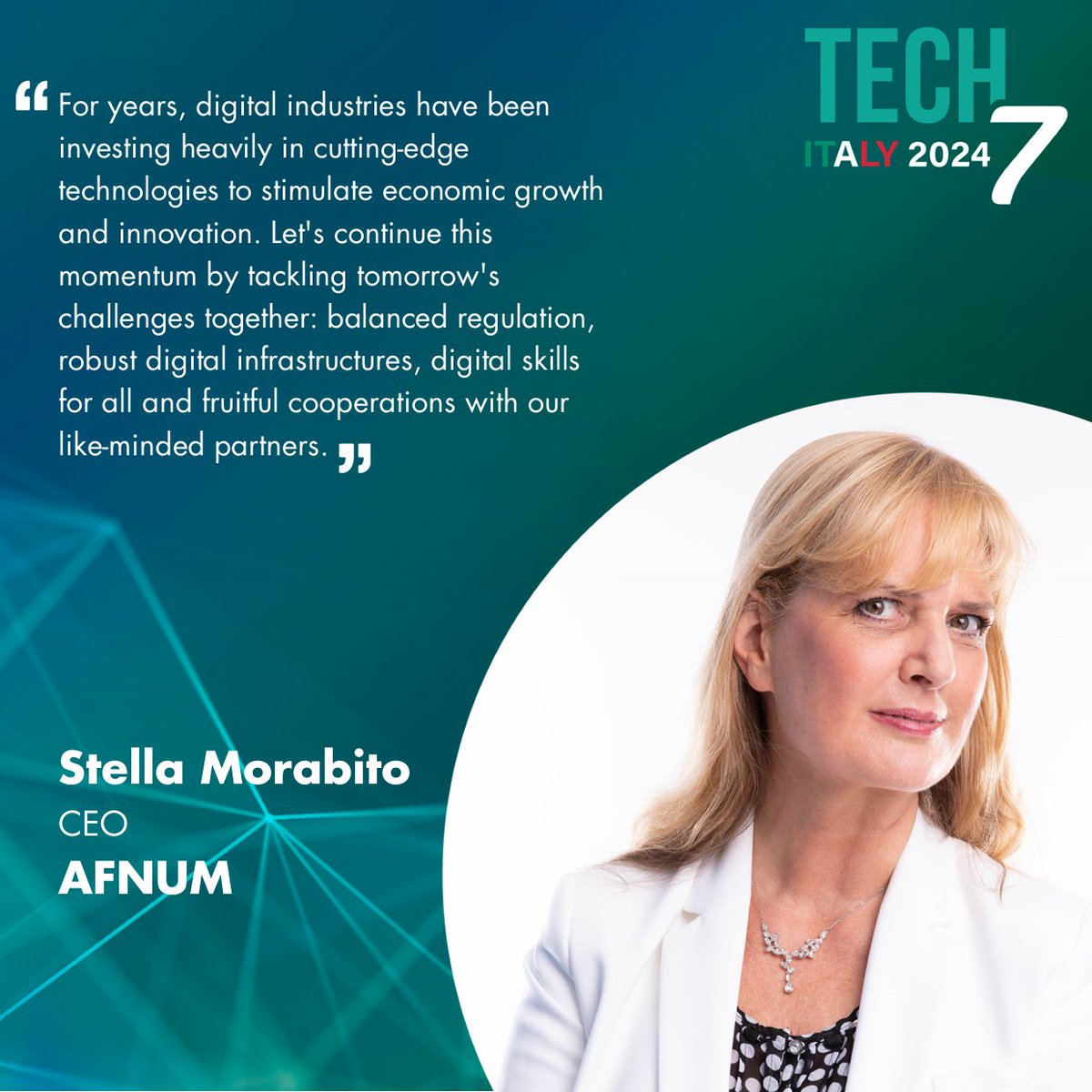 A the #Tech7 event, taking place today in Rome, @StellaMorabito9, CEO of @AFNUM_FRANCE, will talk about the impact of emerging technologies on economic growth and business transformation 👩‍💻💹 Live streaming 👉youtube.com/watch?v=f4I9ju…