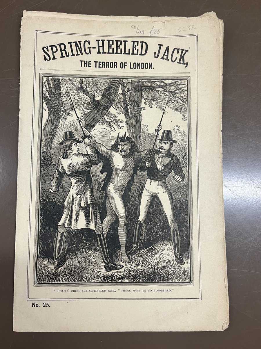 GuildhallLib's tweet photo. Spring-Heeled Jack was a popular urban legend that stalked the streets of London. This piece is a penny dreadful published around 1890 which depicts Jack as a diabolic figure who could leap to unnatural heights. #guildhalllibrary #pennydreadful
@cityoflondon
@thecityofldn https://t.co/tYjzbTEyx4