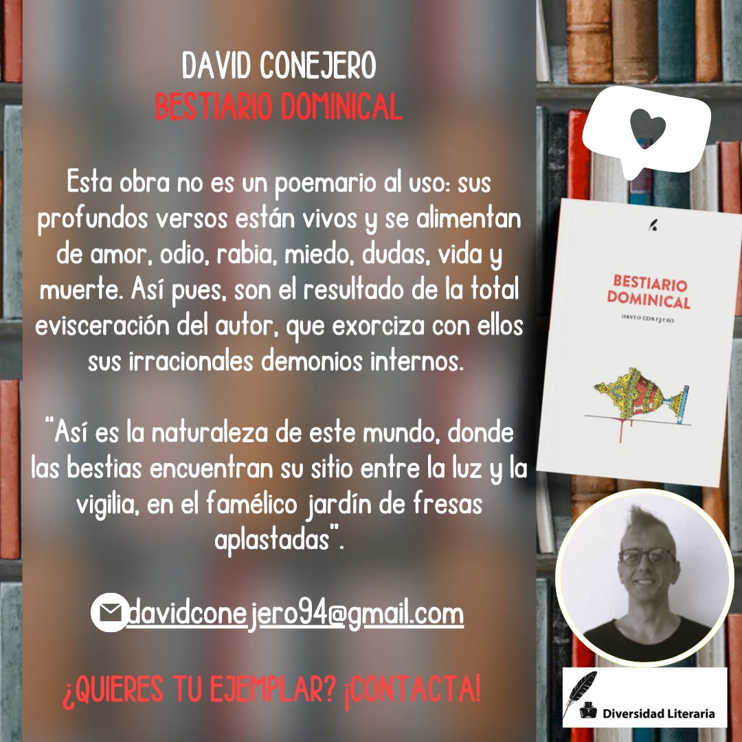 Hoy queremos que conozcas 'Bestiario dominical' 🍷🩸, de David Conejero. Se trata de un poemario de versos vivos que se alimentan de diferentes sentimientos o experiencias, como el amor, el odio, las dudas... 😍😡🤔 Descubre más: 👇👇👇👇👇👇👇👇 bit.ly/3xtHtWd