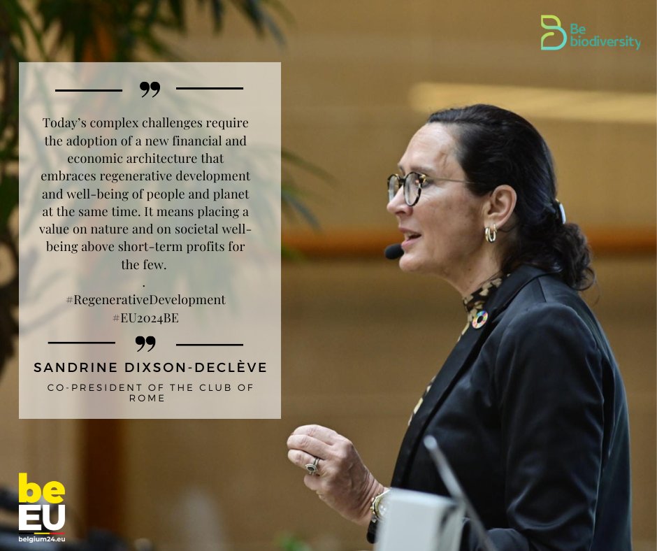 @SDDecleve from @ClubofRome: “Today’s complex challenges require the adoption of a new financial and economic architecture that embraces #RegenerativeDevelopment and well-being of people and planet at the same time.” #EU2024BE