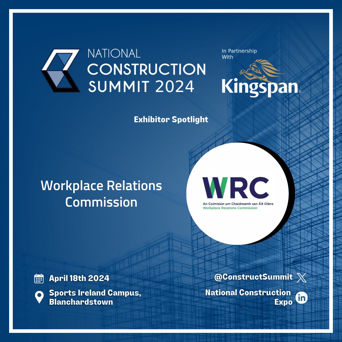The WRC are exhibiting at the National Construction Summit on 18 April 2024, Sport Ireland Campus, Blanchardstown, Stand I 33 Our Information Officers and specialist personnel will be available to answer your employment law queries Register for free ➡️ bit.ly/3SYprDN