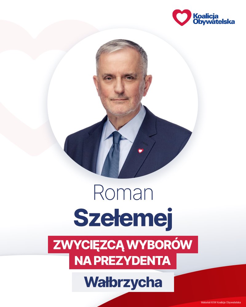 .<a href="/RomanSzelemej/">Roman Szełemej</a> zwycięzcą wyborów na prezydenta Wałbrzycha! ❤️