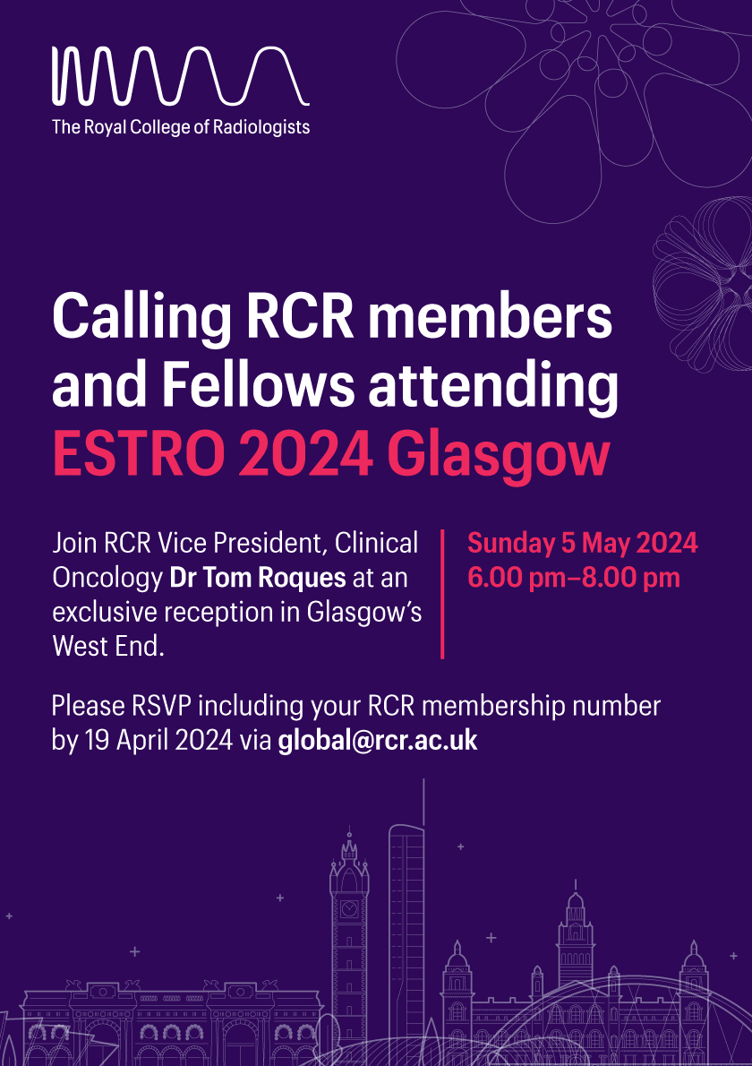 Tom Roques (@tomroques) on Twitter photo Calling <a href="/RCRadiologists/">The Royal College of Radiologists</a> members and Fellows at #ESTRO24. Please RSVP to join us at our drinks reception on the Sunday evening. And please share this widely with colleagues! Calling <a href="/RCRadiologists/">The Royal College of Radiologists</a> members and Fellows at #ESTRO24. Please RSVP to join us at our drinks reception on the Sunday evening. And please share this widely with colleagues!